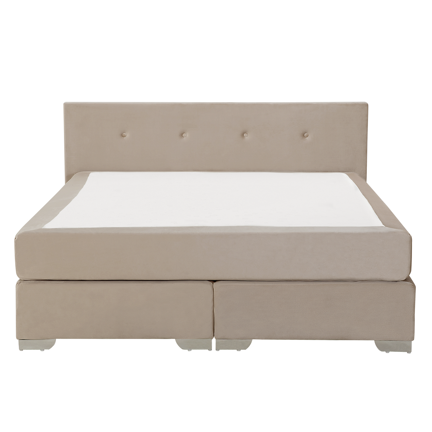 Beige Velvet Super King Divan Bed with Tufted Headrest & Mattress