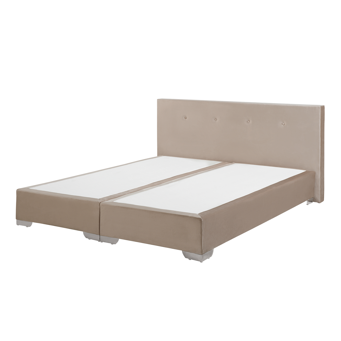 Beige Velvet Super King Divan Bed with Tufted Headrest & Mattress