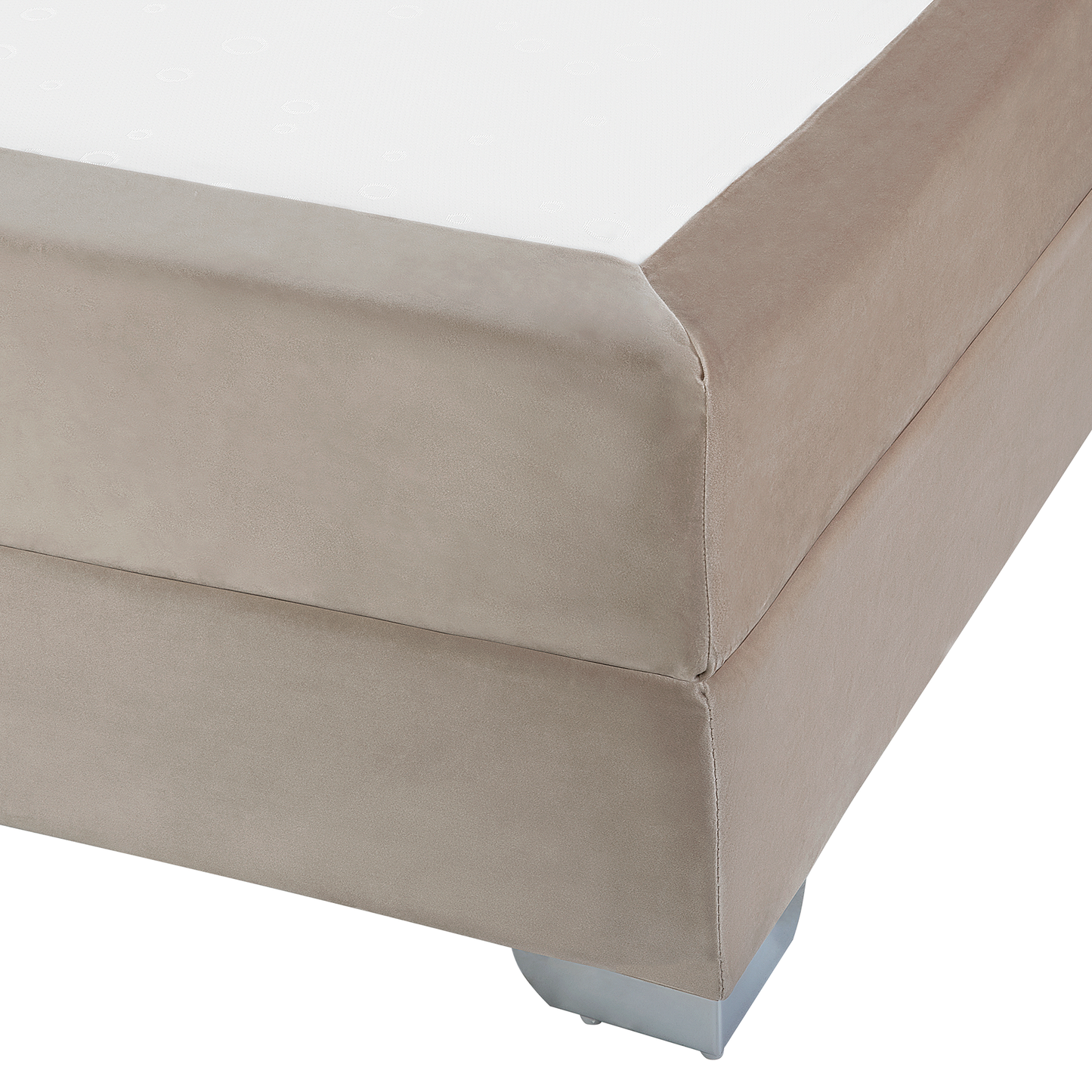 Beige Velvet Super King Divan Bed with Tufted Headrest & Mattress