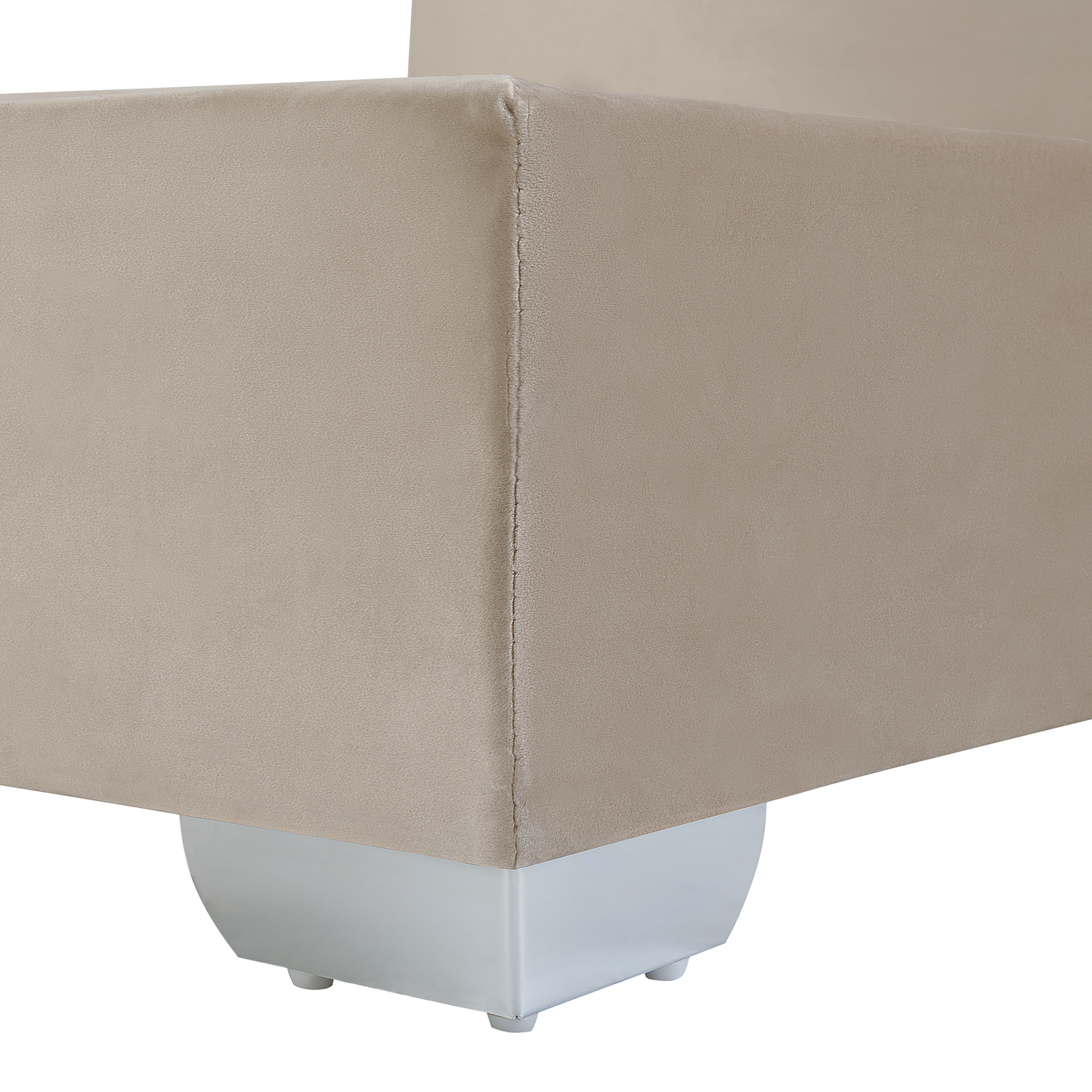 Beige Velvet Super King Divan Bed with Tufted Headrest & Mattress