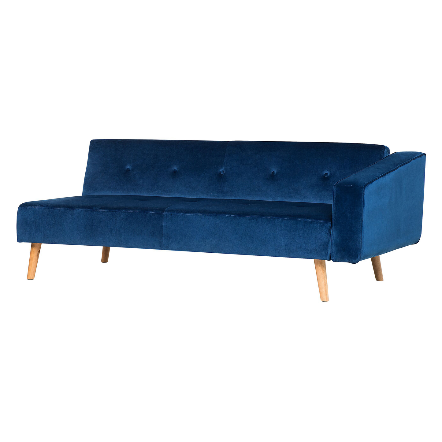 Blue Velvet Corner Sofa Bed with Chaise & 3 Pillows