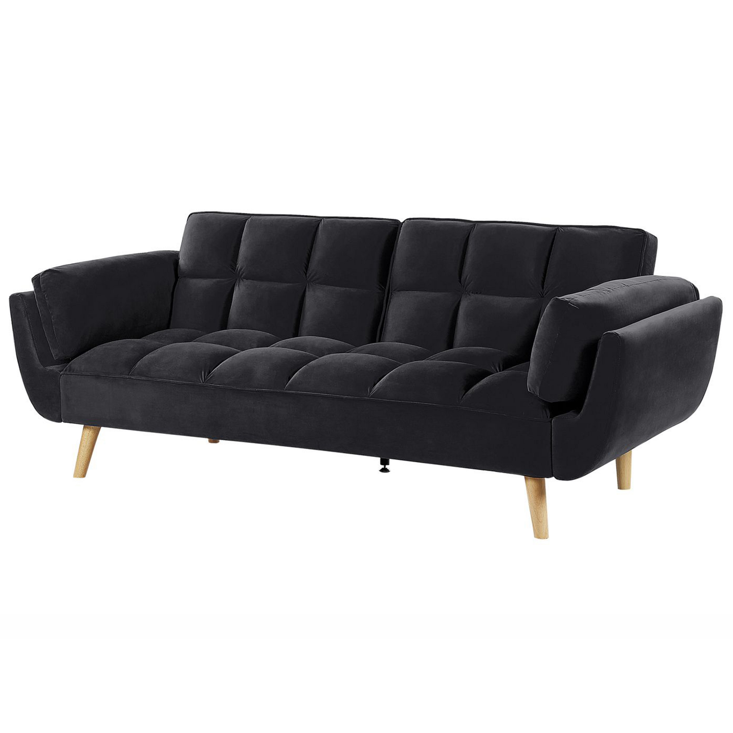 Black Velvet 3-Seater Sofa Bed with Split Back & Wooden Legs