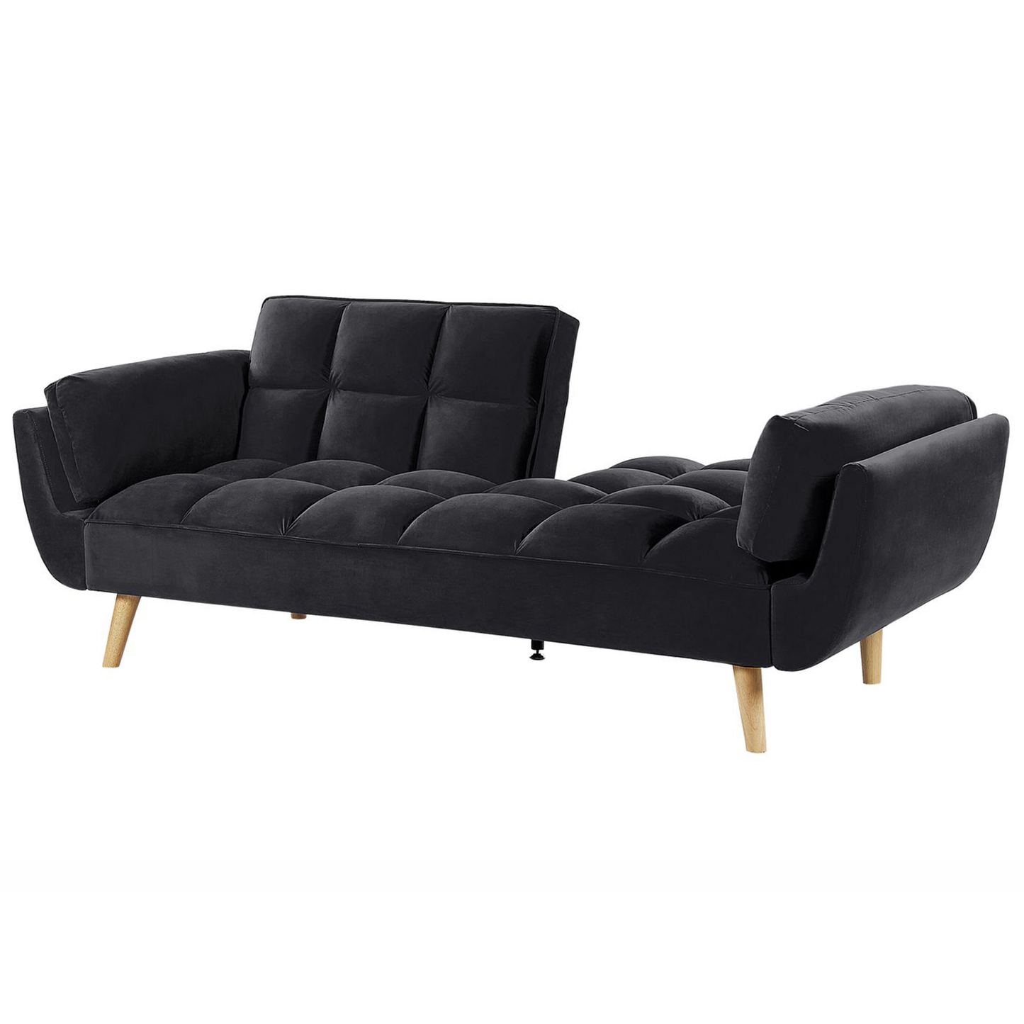 Black Velvet 3-Seater Sofa Bed with Split Back & Wooden Legs