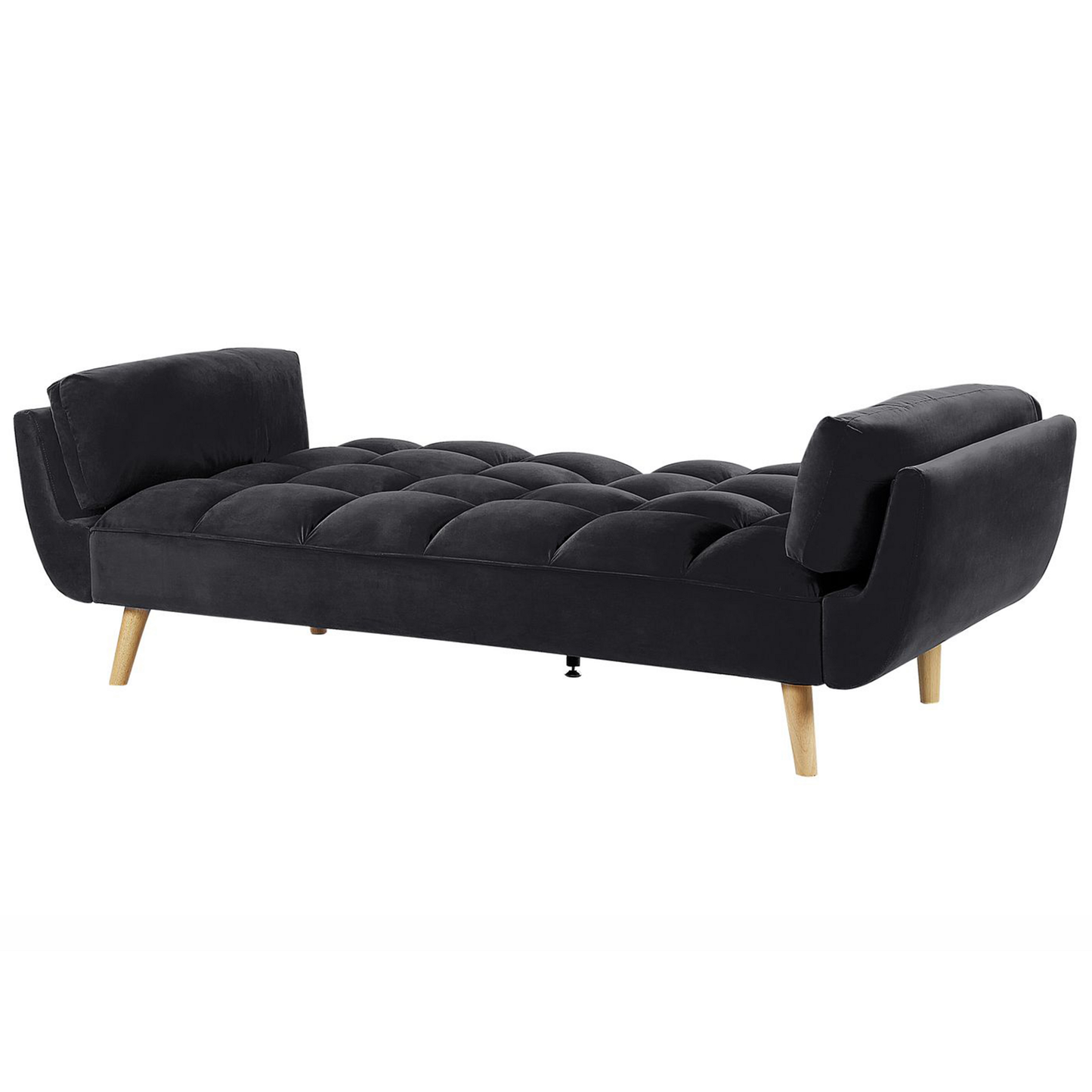 Black Velvet 3-Seater Sofa Bed with Split Back & Wooden Legs