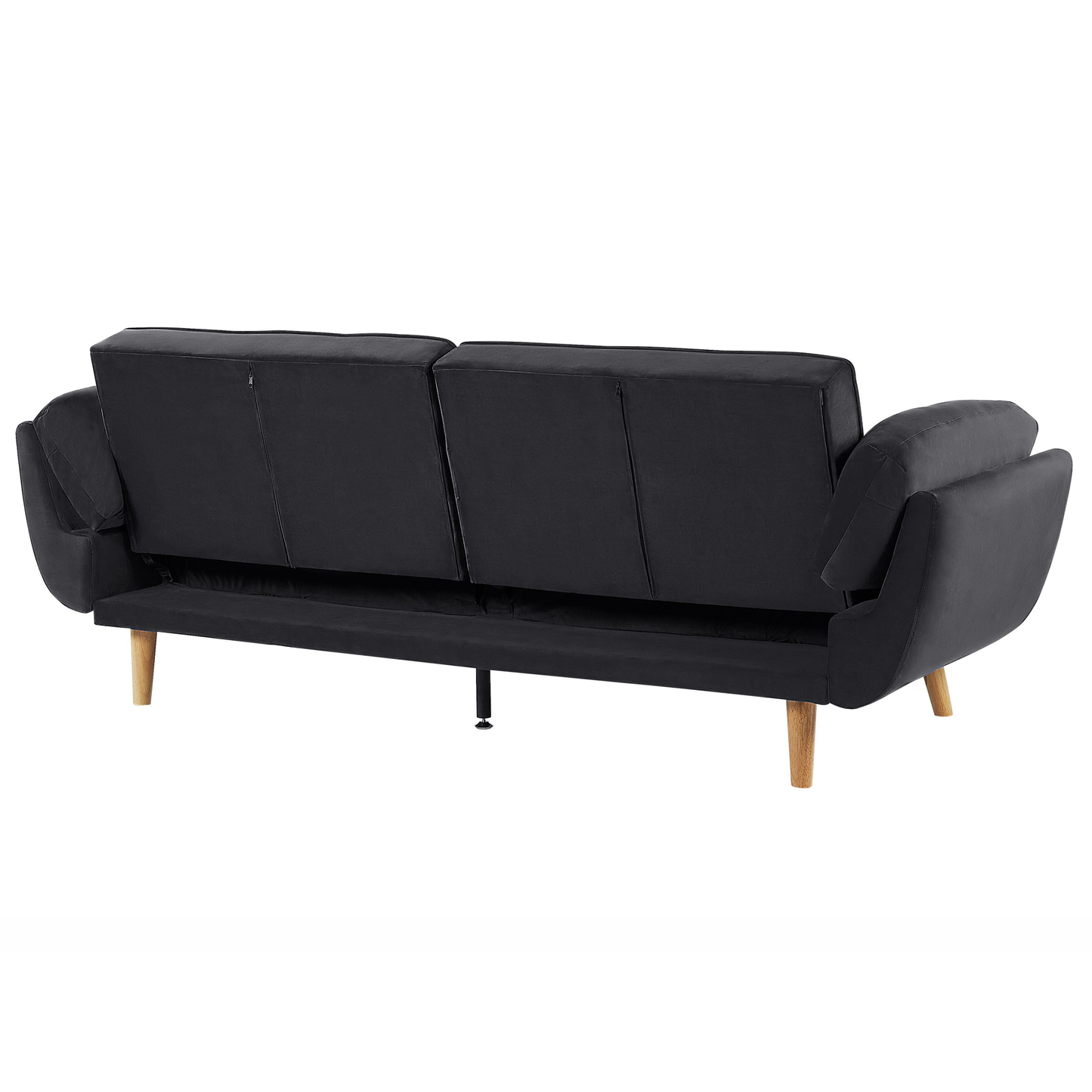 Black Velvet 3-Seater Sofa Bed with Split Back & Wooden Legs