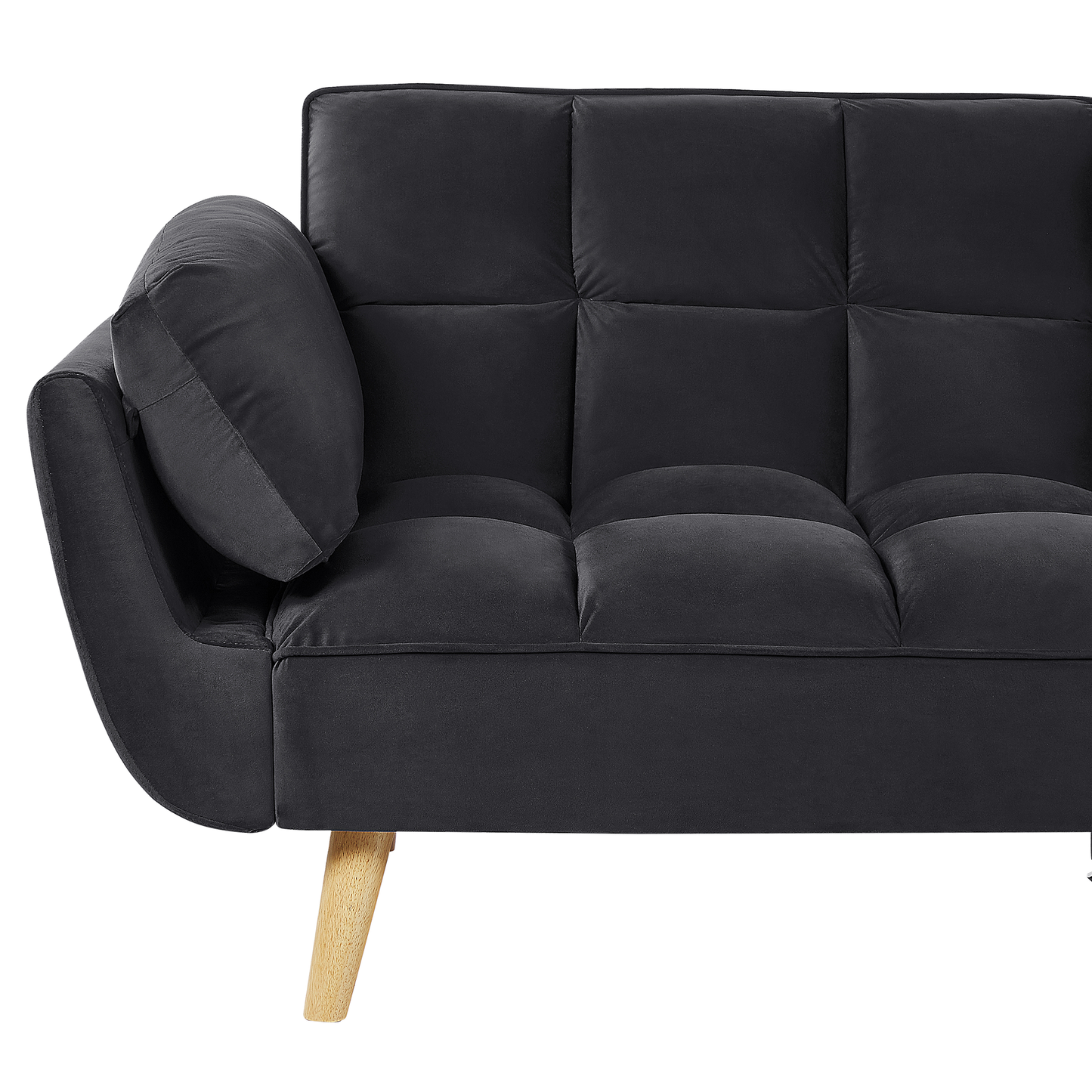 Black Velvet 3-Seater Sofa Bed with Split Back & Wooden Legs