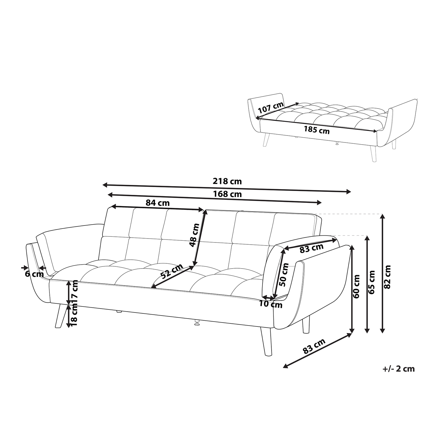 Black Velvet 3-Seater Sofa Bed with Split Back & Wooden Legs