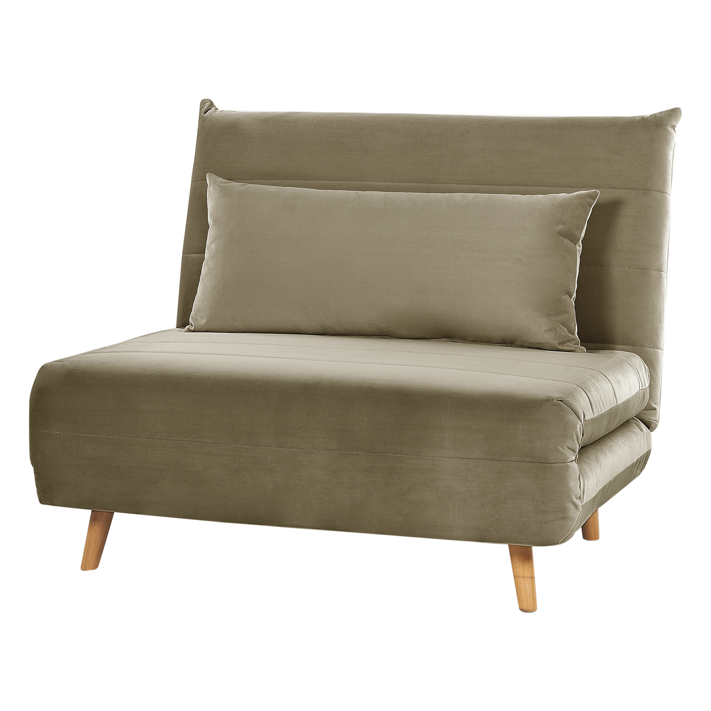Olive Green Velvet 1-Seater Sofa Bed with Wooden Legs
