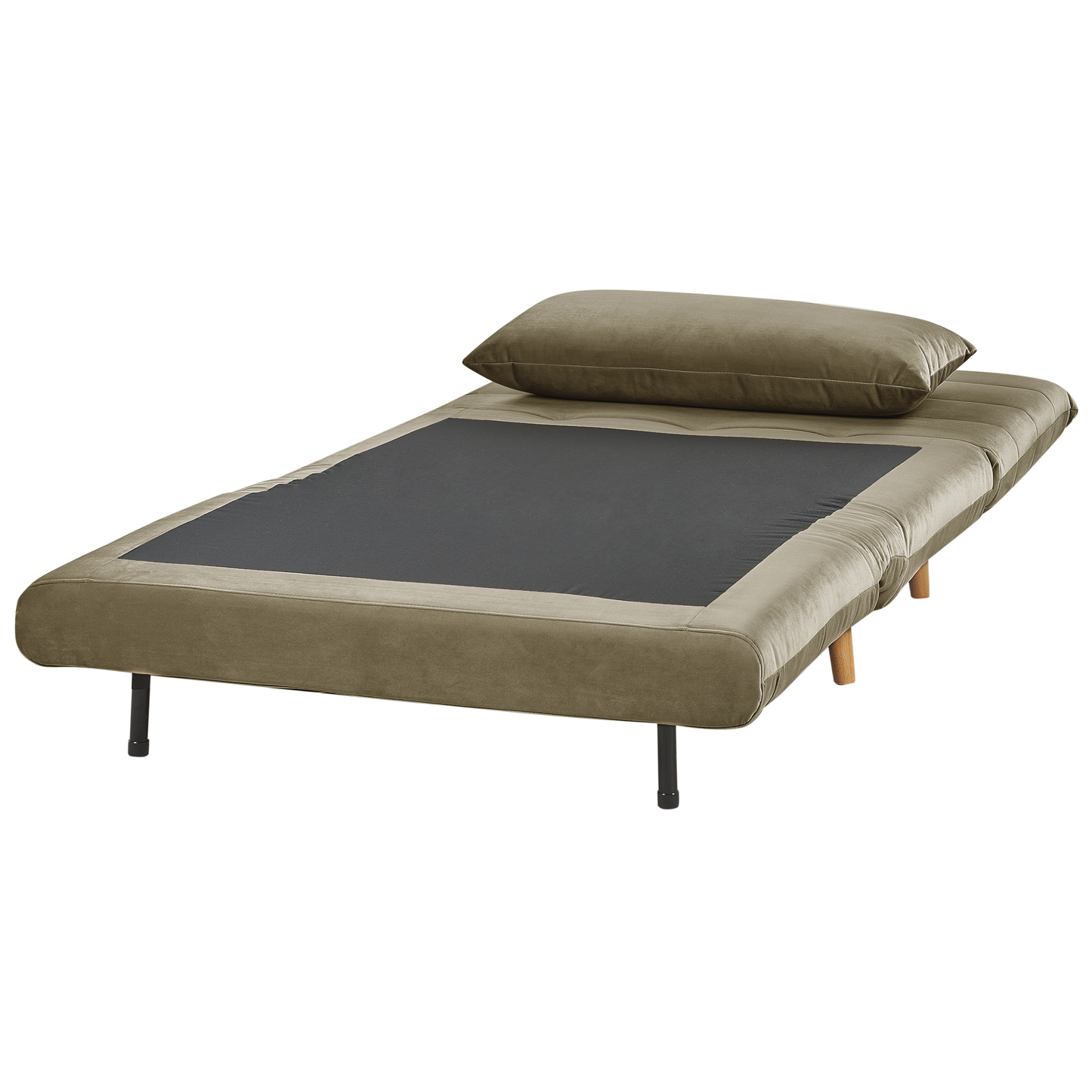 Olive Green Velvet 1-Seater Sofa Bed with Wooden Legs