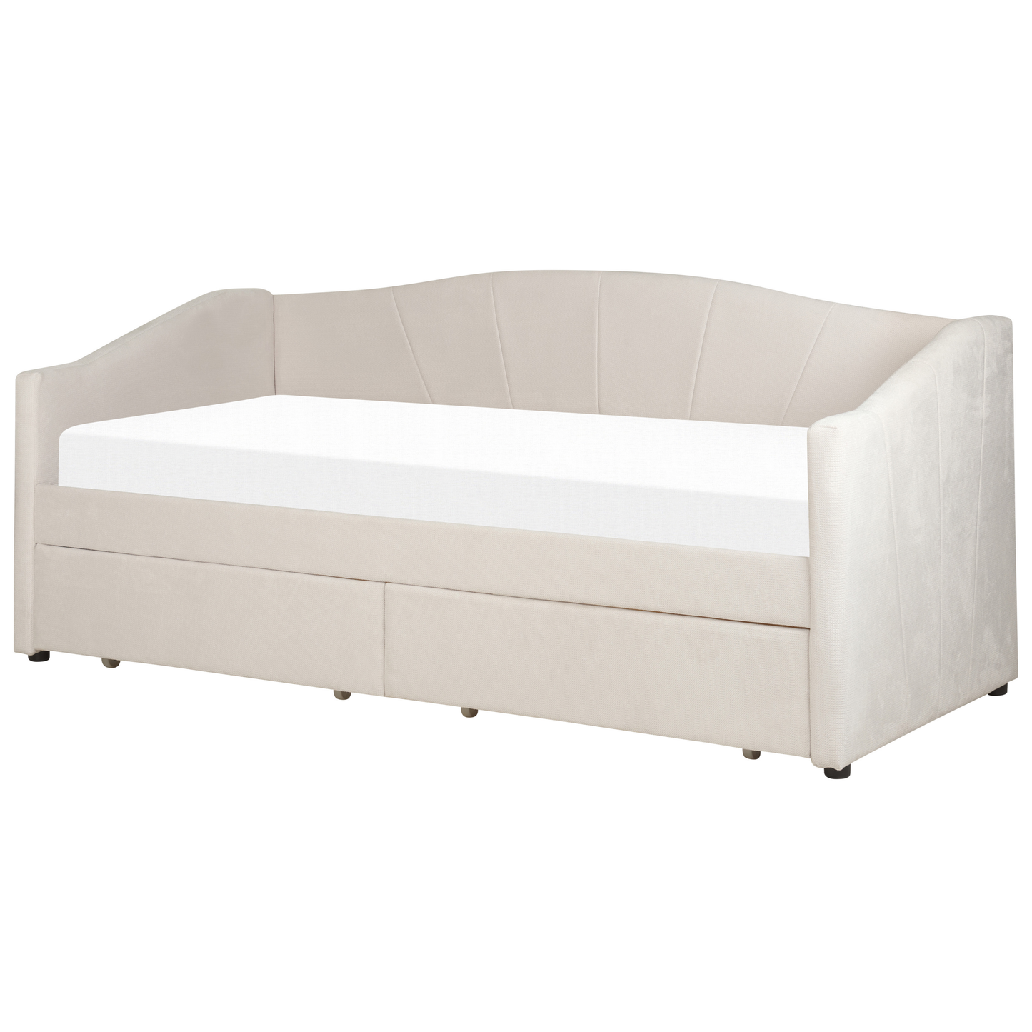 Modern Light Beige Daybed with Storage & Slatted Frame