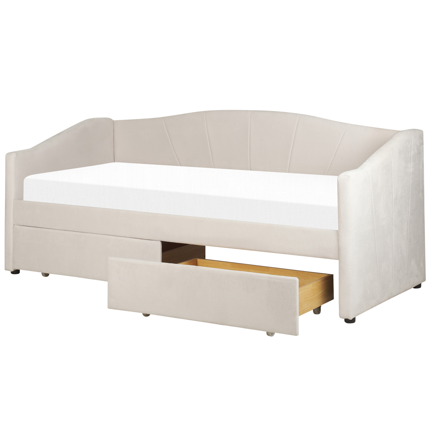 Modern Light Beige Daybed with Storage & Slatted Frame