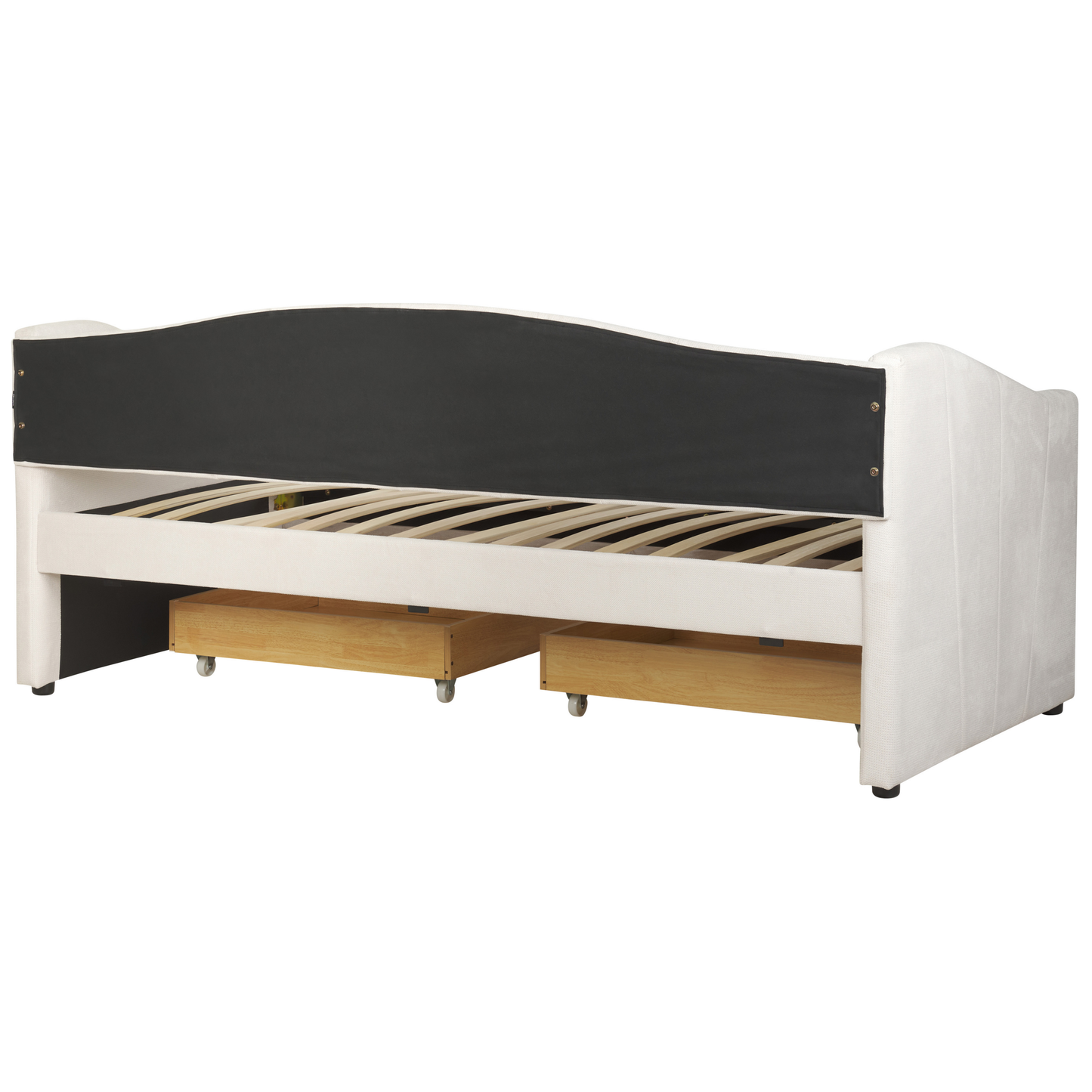 Modern Light Beige Daybed with Storage & Slatted Frame