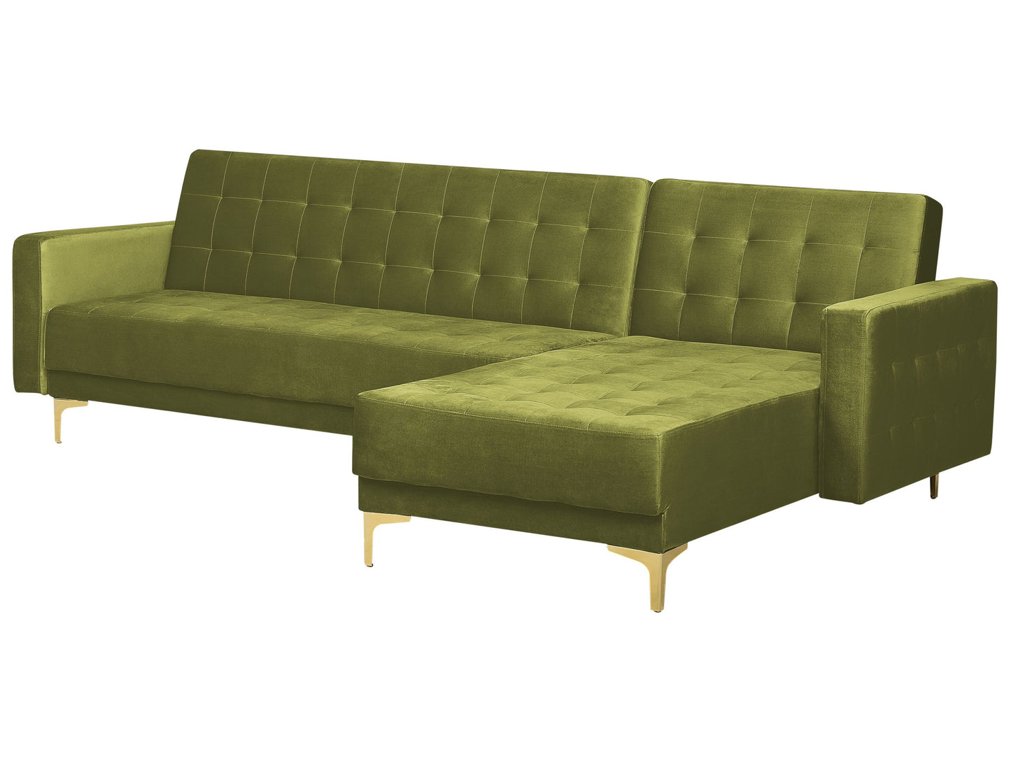 Luxurious Green Velvet L-Shaped Sofa Bed with Ottoman
