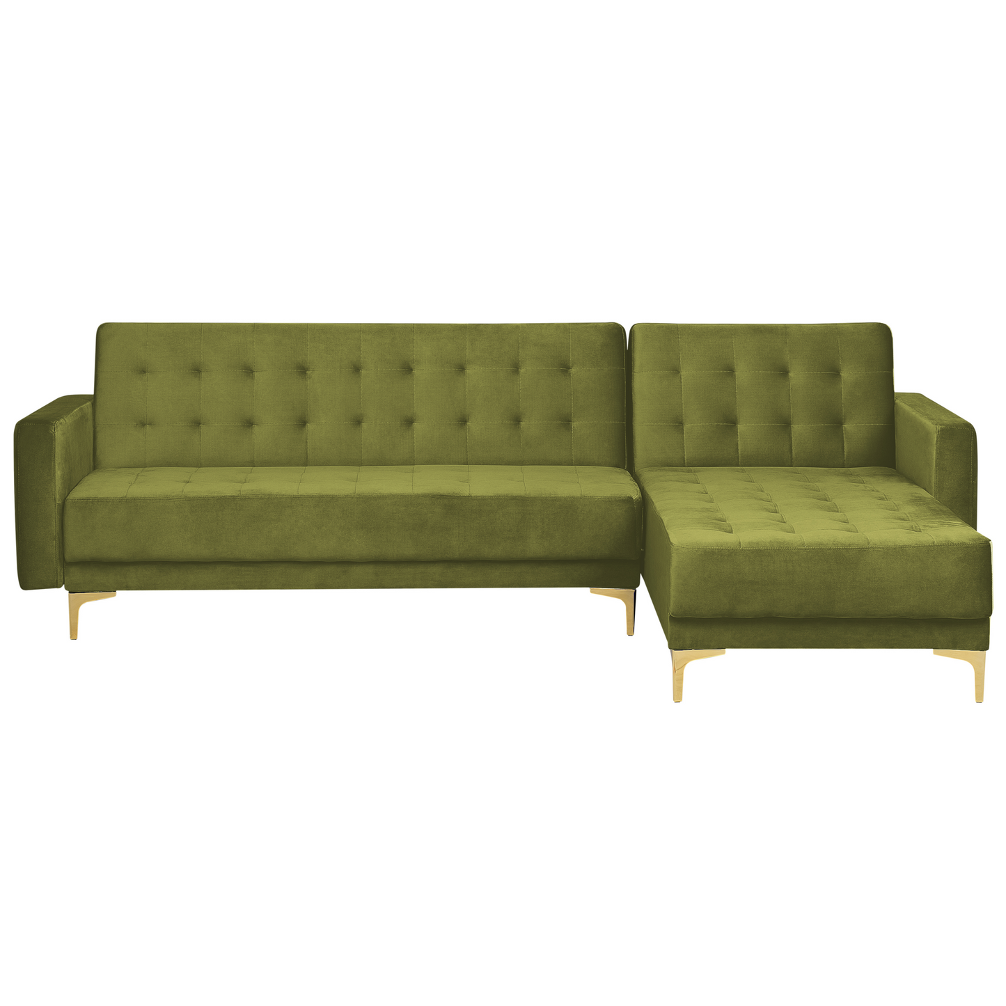 Luxurious Green Velvet L-Shaped Sofa Bed with Ottoman