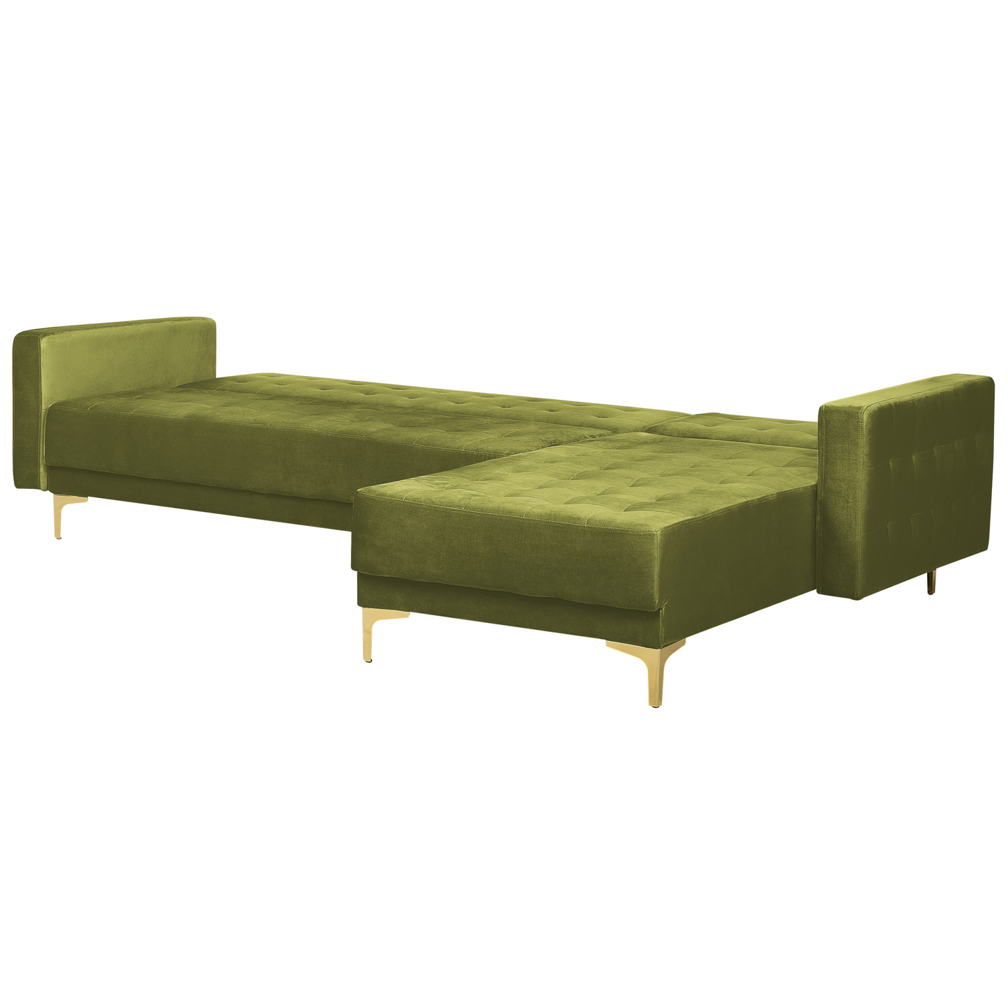 Luxurious Green Velvet L-Shaped Sofa Bed with Ottoman