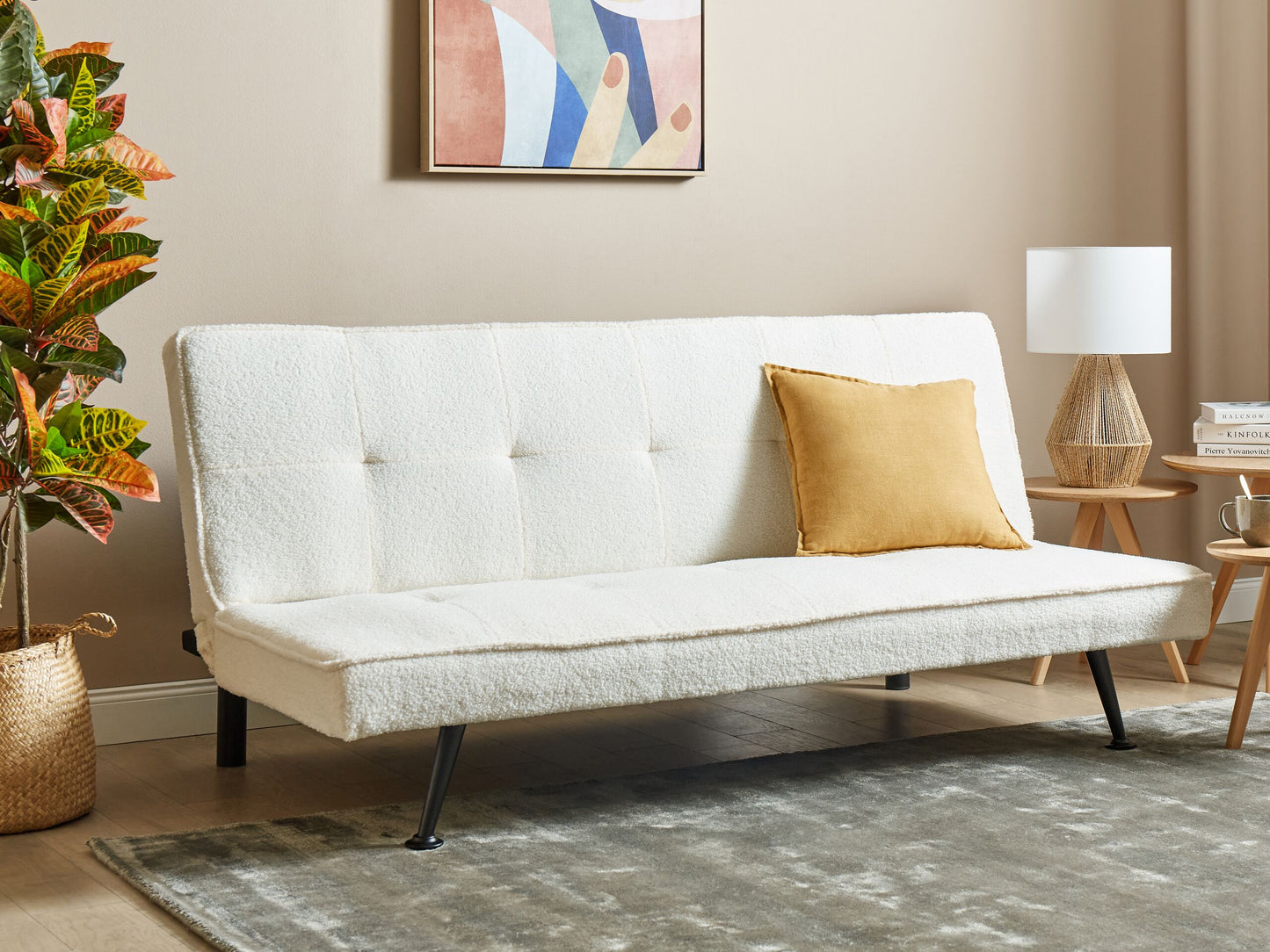 White Boucle 3-Seater Sofa Bed - Chic Click-Clack Design