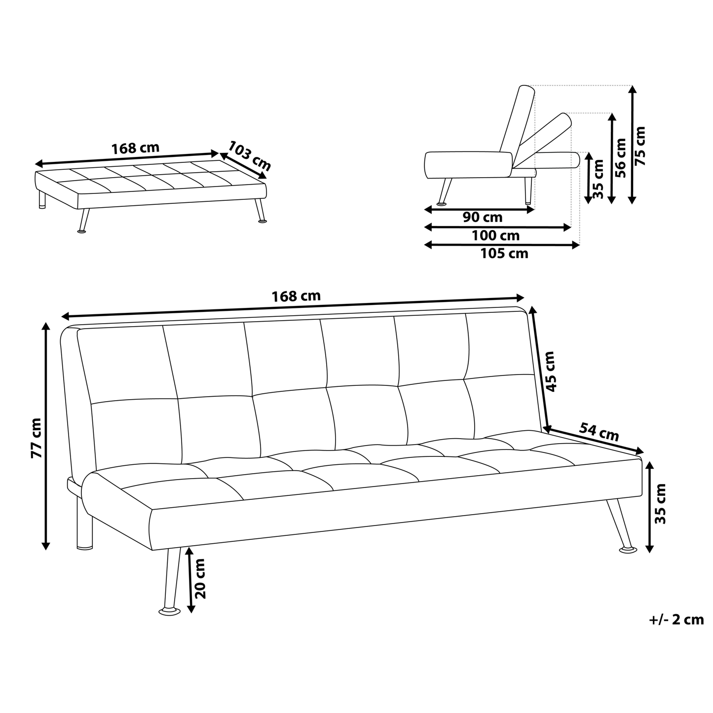 White Boucle 3-Seater Sofa Bed - Chic Click-Clack Design