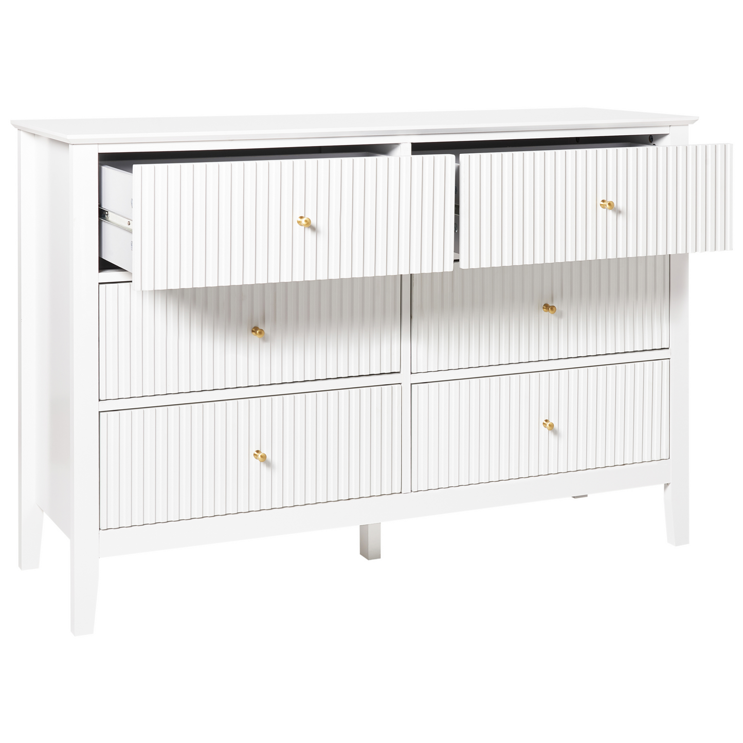 Chic White 6 Drawer Chest with Gold Handles for Elegant Storage
