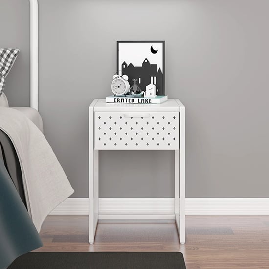 White Steel Bedside Cabinet with 1 Drawer – Durable and Functional Nightstand
