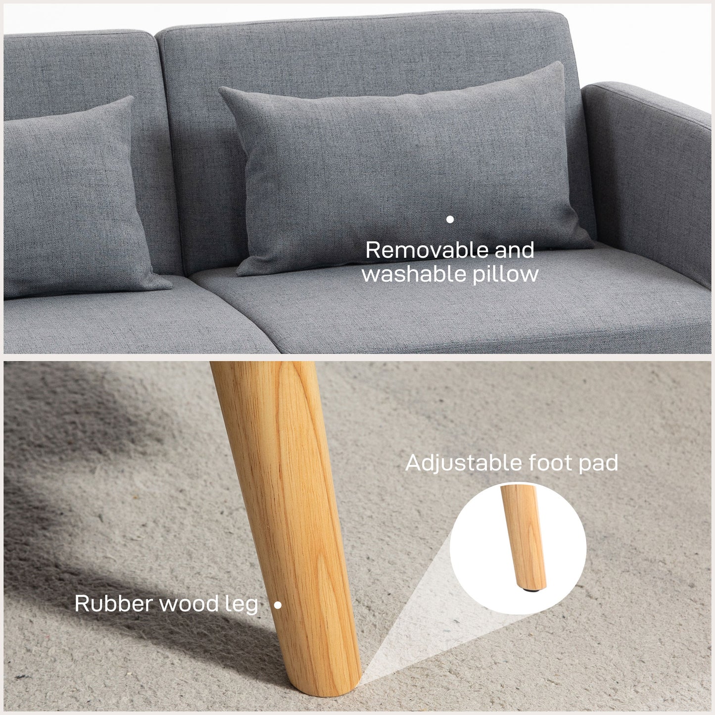 HOMCOM wo-Seater Click-Clack Sofa Bed, with Pillows - Grey
