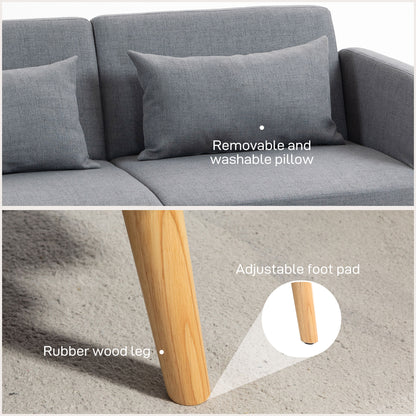 HOMCOM wo-Seater Click-Clack Sofa Bed, with Pillows - Grey
