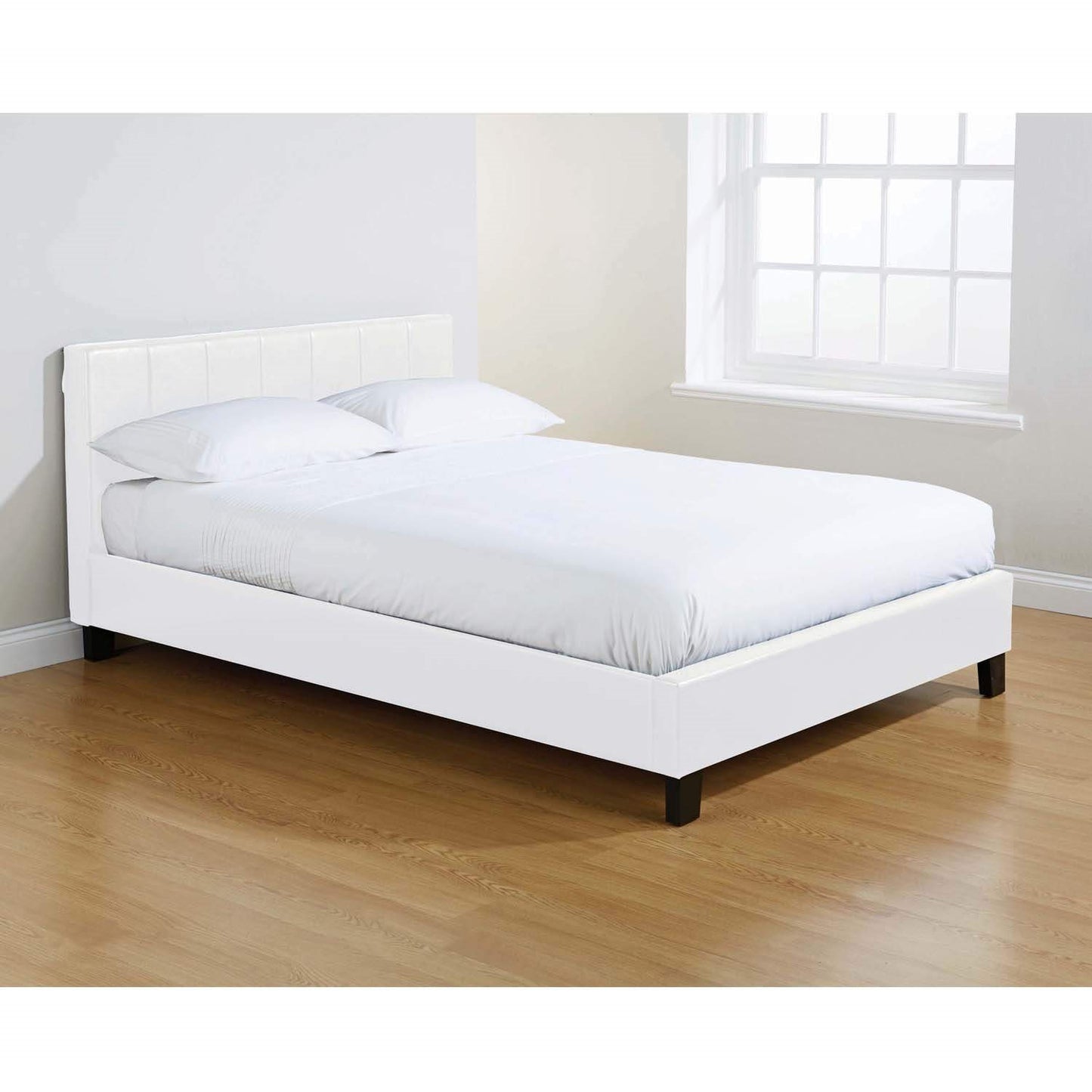 Brighton Luxe Leather Effect with Stylish Headboard Double 4ft6 Upholstered Bed Frame - White