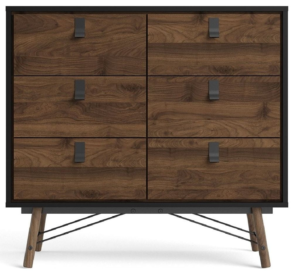 Ry Double Chest of Drawer 6 Drawer in Matt Black Walnut - Nestium