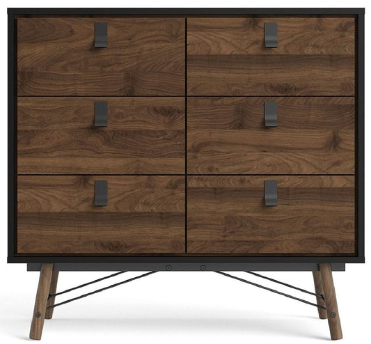 Ry Double Chest of Drawer 6 Drawer in Matt Black Walnut - Nestium