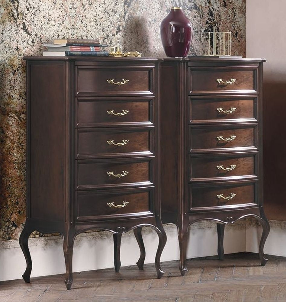 Camel Verdi Night Antique Walnut French Style 5 Drawer Tallboy Chest - Nestium