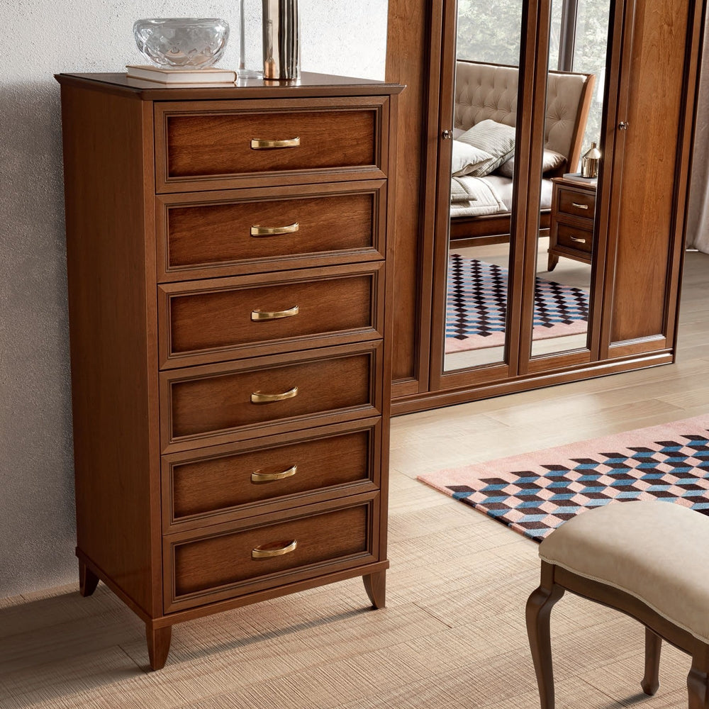 Camel Giotto Night Walnut Italian 6 Drawer Chest - Nestium