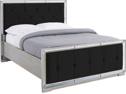 Sofia Mirrored and Black Fabric Bed - Nestium