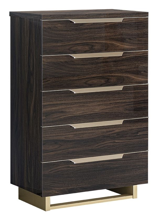 Camel Smart Night Walnut Italian 5 Drawer Tall Chest - Nestium