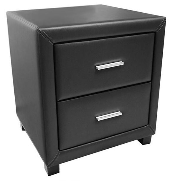 Time Living Dorset Black Faux Leather 2 Drawer Bedside Cabinet - Nestium