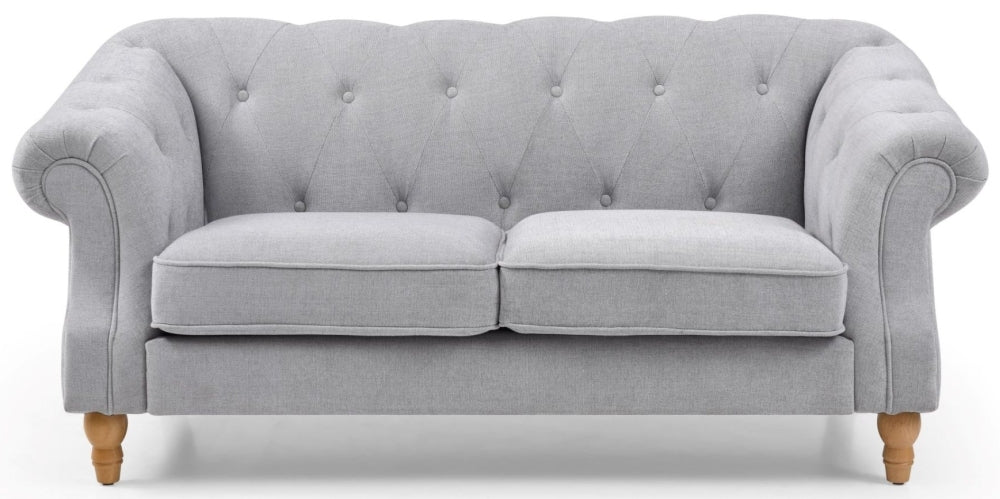 Celeste Grey Soft Touch Woven Fabric 3 Seater Chesterfield Sofa