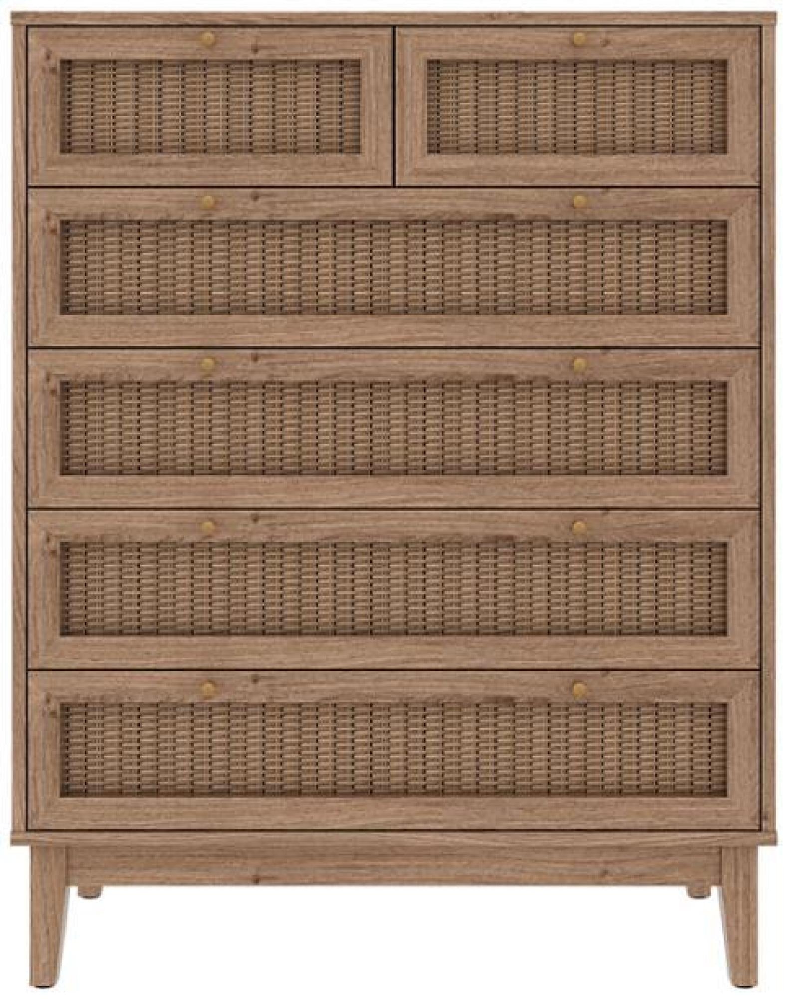Bordeaux Oak and Faux Rattan Chest of Drawer - Nestium