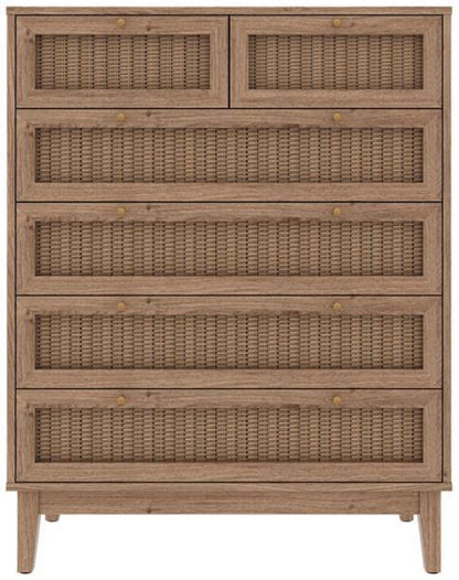 Bordeaux Oak and Faux Rattan Chest of Drawer - Nestium