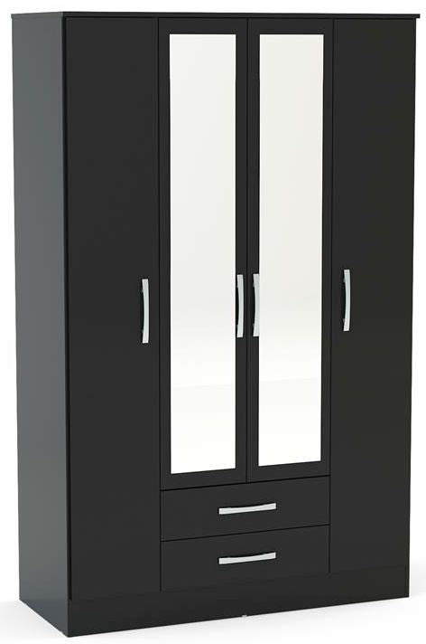 Lynx Black 4 Door Mirrored Wardrobe - 2 Drawers - Nestium