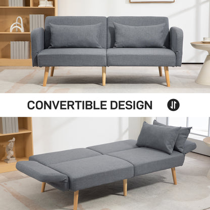HOMCOM wo-Seater Click-Clack Sofa Bed, with Pillows - Grey