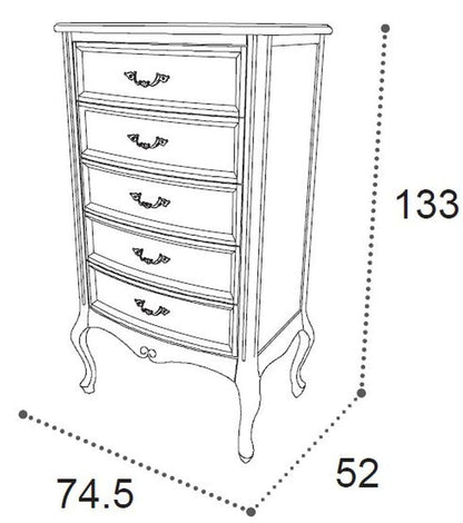 Camel Verdi Night Antique Walnut French Style 5 Drawer Tallboy Chest - Nestium