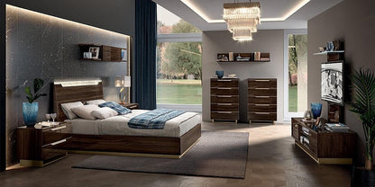 Camel Smart Night Walnut Italian 5 Drawer Tall Chest - Nestium