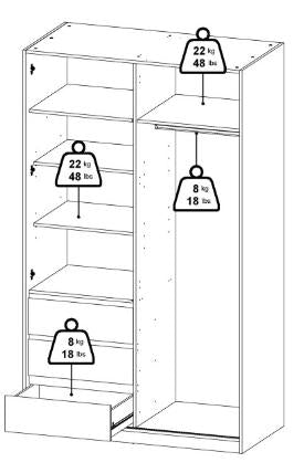 Naia Wardrobe with 1 Sliding Door 1 Door 3 Drawer in White High Gloss