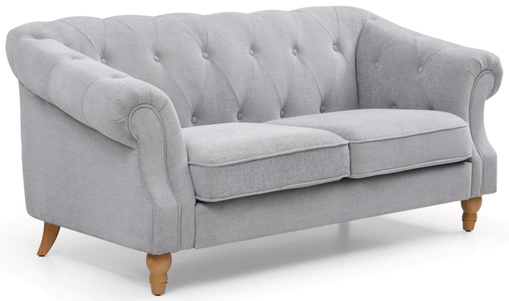Celeste Grey Soft Touch Woven Fabric 3 Seater Chesterfield Sofa