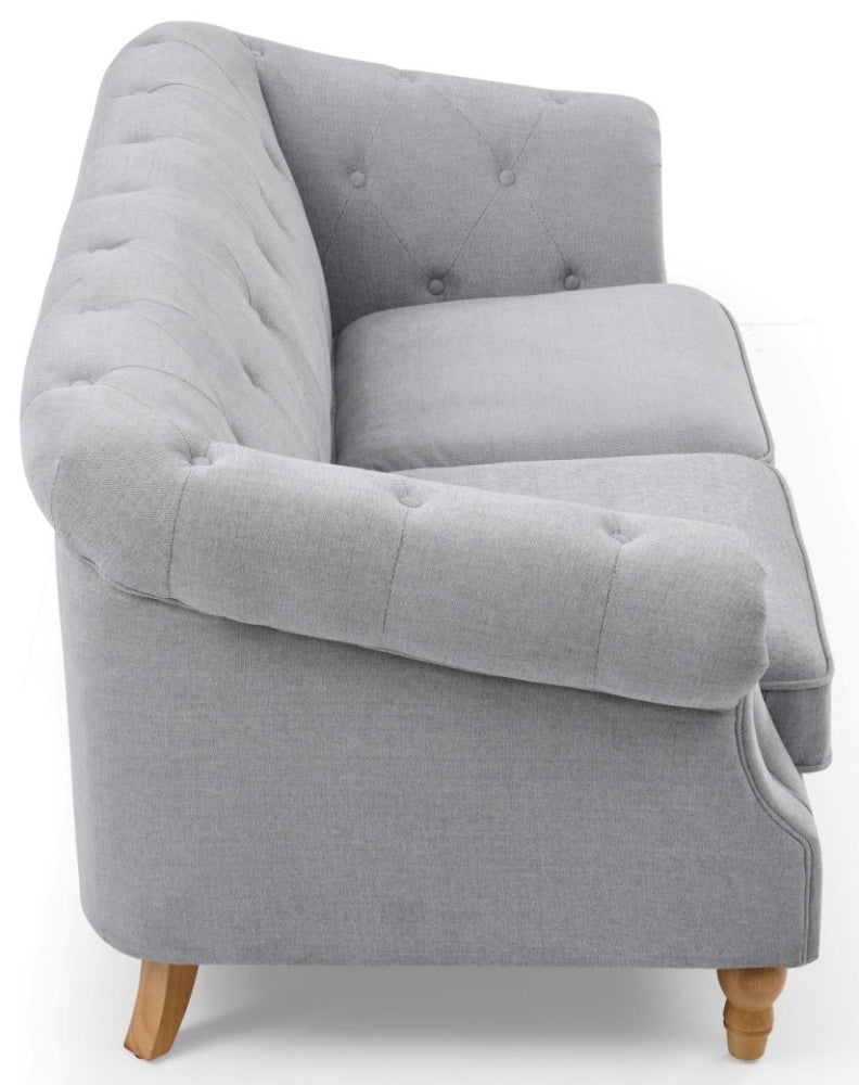 Celeste Grey Soft Touch Woven Fabric 3 Seater Chesterfield Sofa