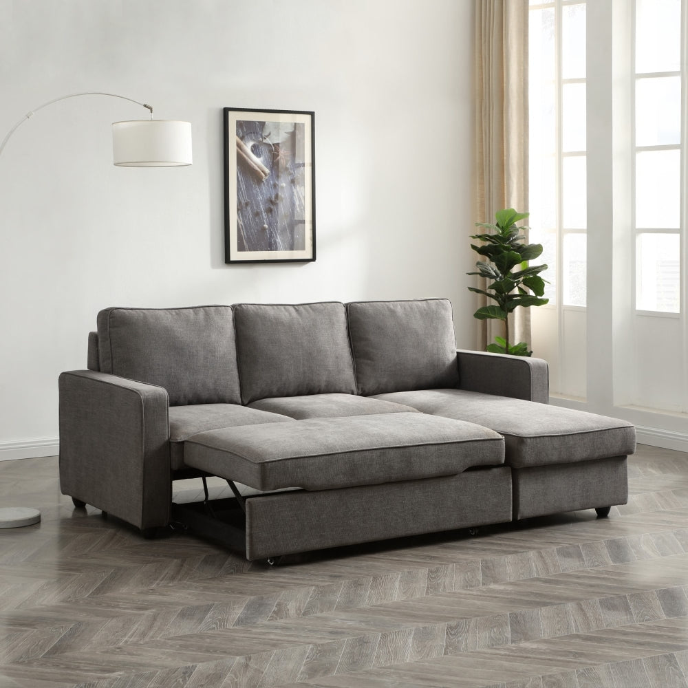 Myles Typhon Grey Weave Fabric Corner Sofa Bed