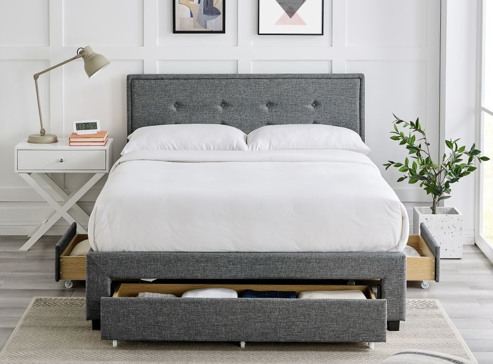 Florence Grey Fabric Bed - Comes in Double and King Size