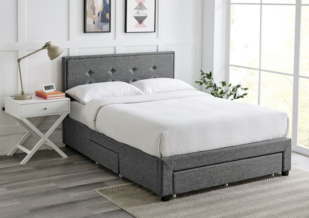 Florence Grey Fabric Bed - Comes in Double and King Size
