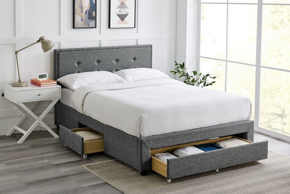 Florence Grey Fabric Bed - Comes in Double and King Size