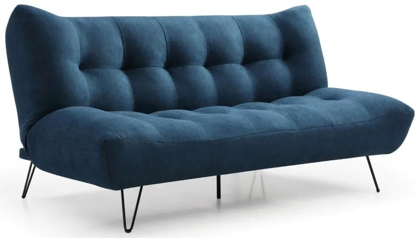 Lux Themis Blue Soft Textured Weave Futon 2 Seater Sofa Bed