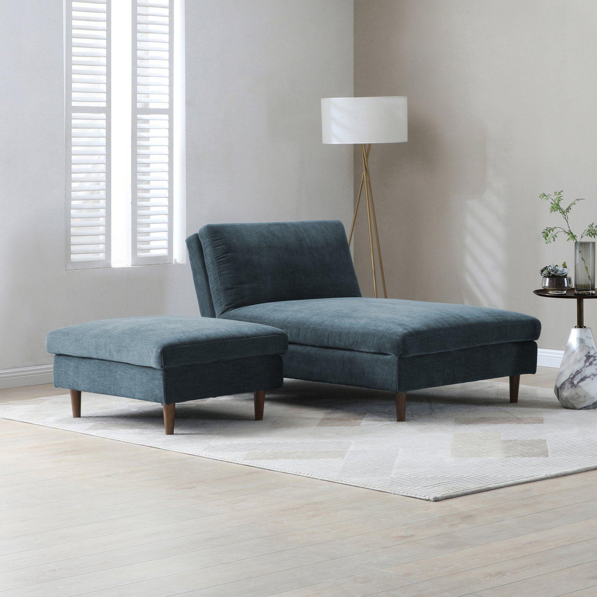 Scott Eryx Chenille Navy Blue Fabric Chaise Sofa Bed - Nestium