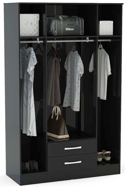 Lynx Black 4 Door Mirrored Wardrobe - 2 Drawers - Nestium